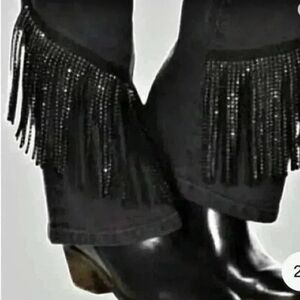 DG2 by Diane Gilman Black Jeans with Fringe Detail NWT